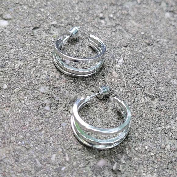 2 for $14! Silver Hoop Earrings NWOT - Picture 2 of 2